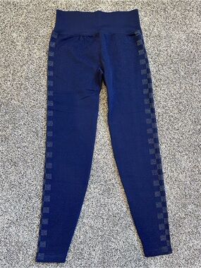PINK Active Navy and Silver Shimmer High-Waist Leggings with Checker Side Stripe